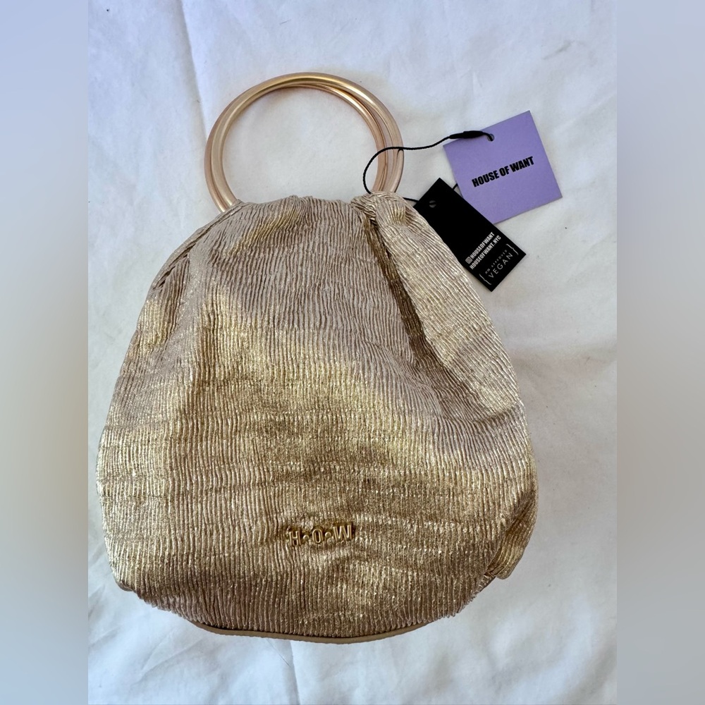 Vegan Soft Gold Handle Pouch Handbag